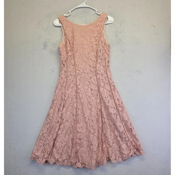 Danny & Nicole Dress Womens 4 Blush Pink Floral Lace Fit Flare Romantic Cottage - Picture 2 of 13